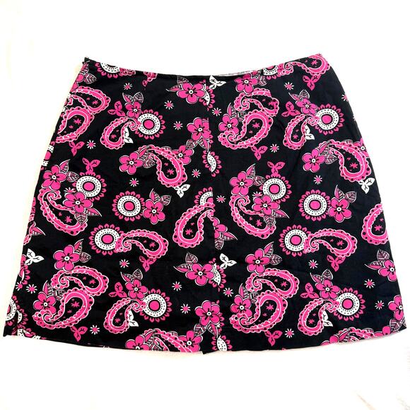Metrostyle 10 Black Pink Paisley Mini Skirt Y2K Mod Stretch Floral Print - Picture 4 of 9